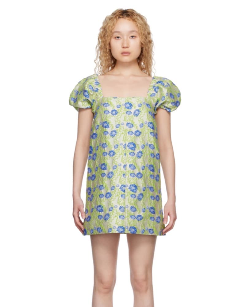 Ganni Floral Puff-Sleeve Mini Dress - Image 1