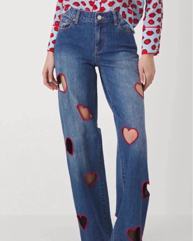 Alice + Olivia Blue Heart Cutout Jeans - Image 1