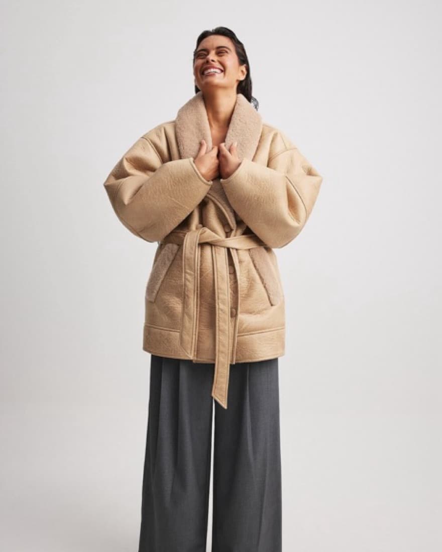 Belted Detail Shearling Jacket - Image 1