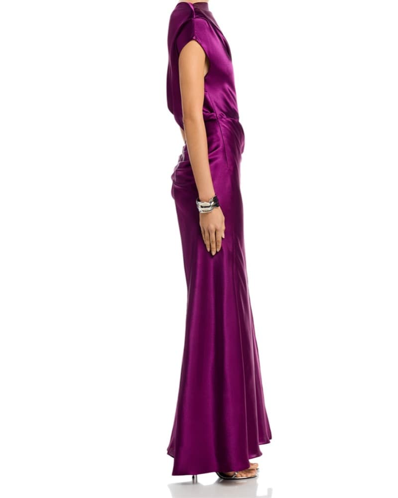 Plum Silk One Shoulder Gown - Image 5