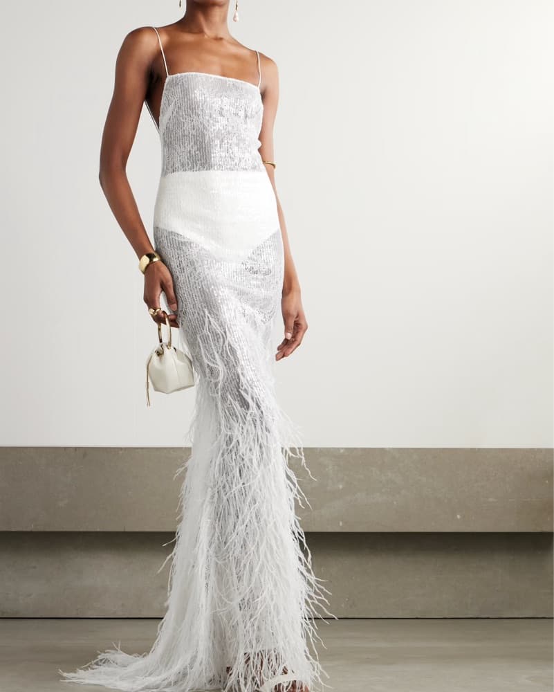 Retrofete White Odessa Feather Dress S - Image 1