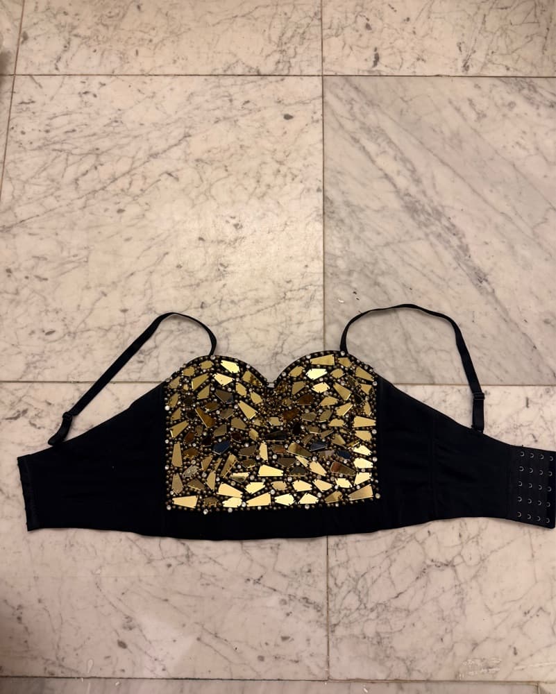 Gold Mirror Embellished Corset Bustier - Image 2