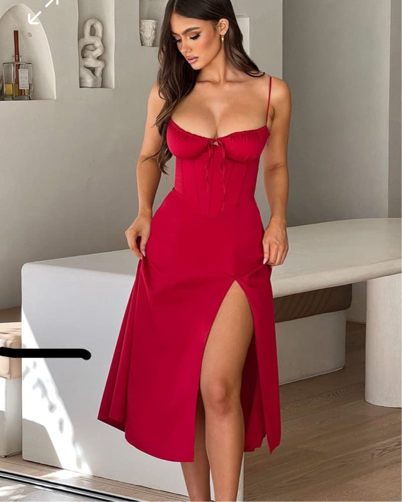 Red Mid Length Dress - Image 2