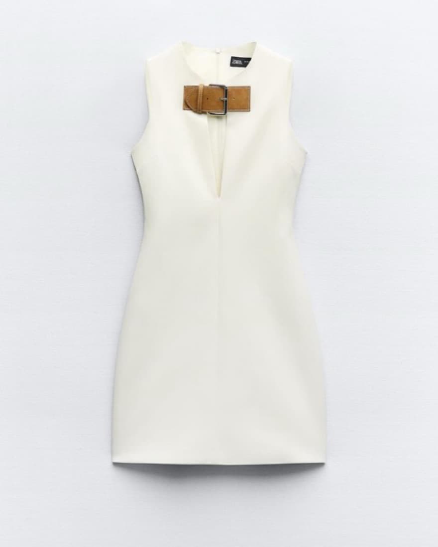 Zara Fitted Buckle White Mini Dres - Image 2