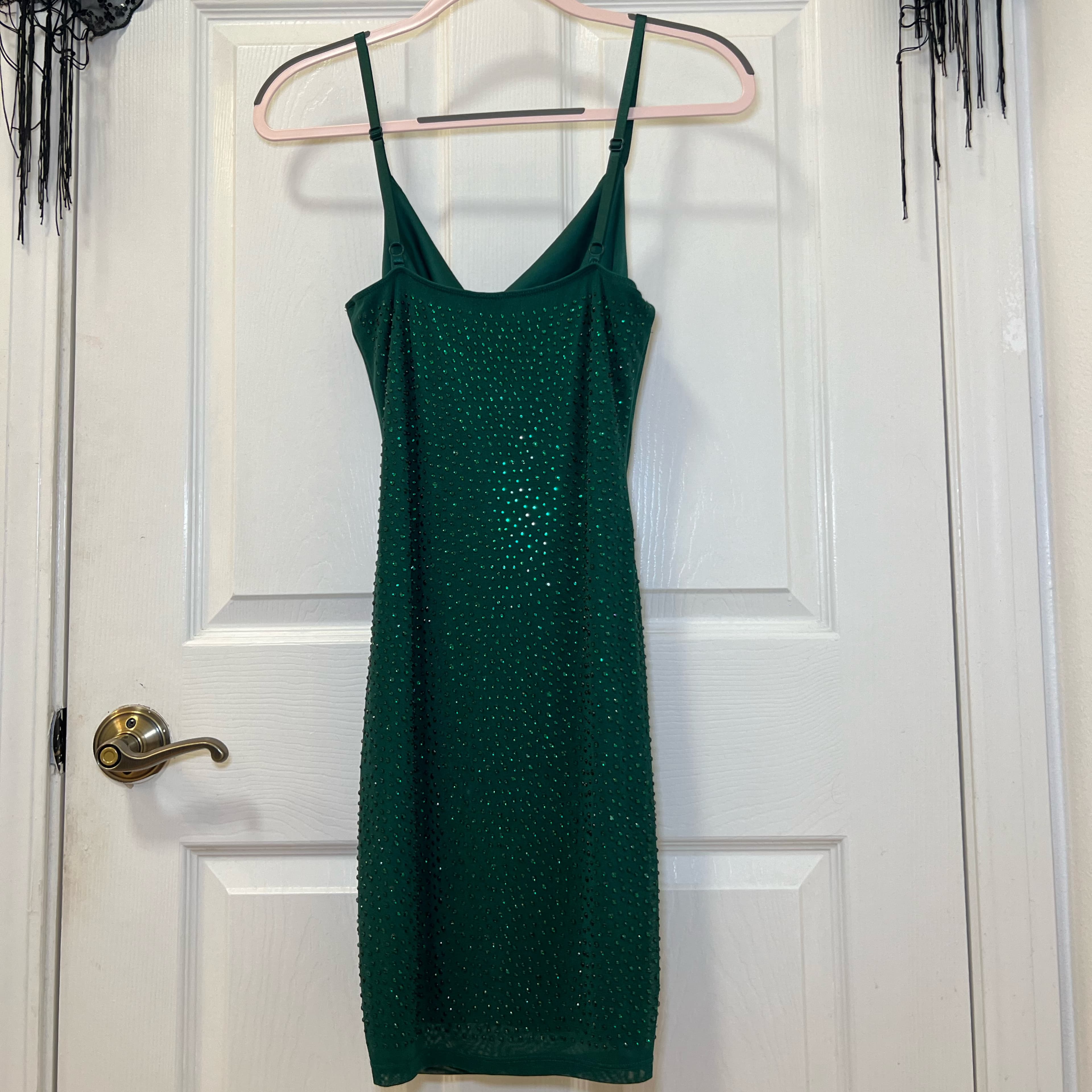 Green Cowl Neck Rhinestone Mini Dress - Image 2