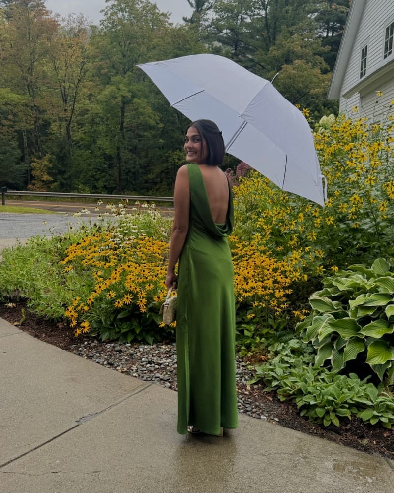 Meshki Maxi Green Satin Dress - Image 4