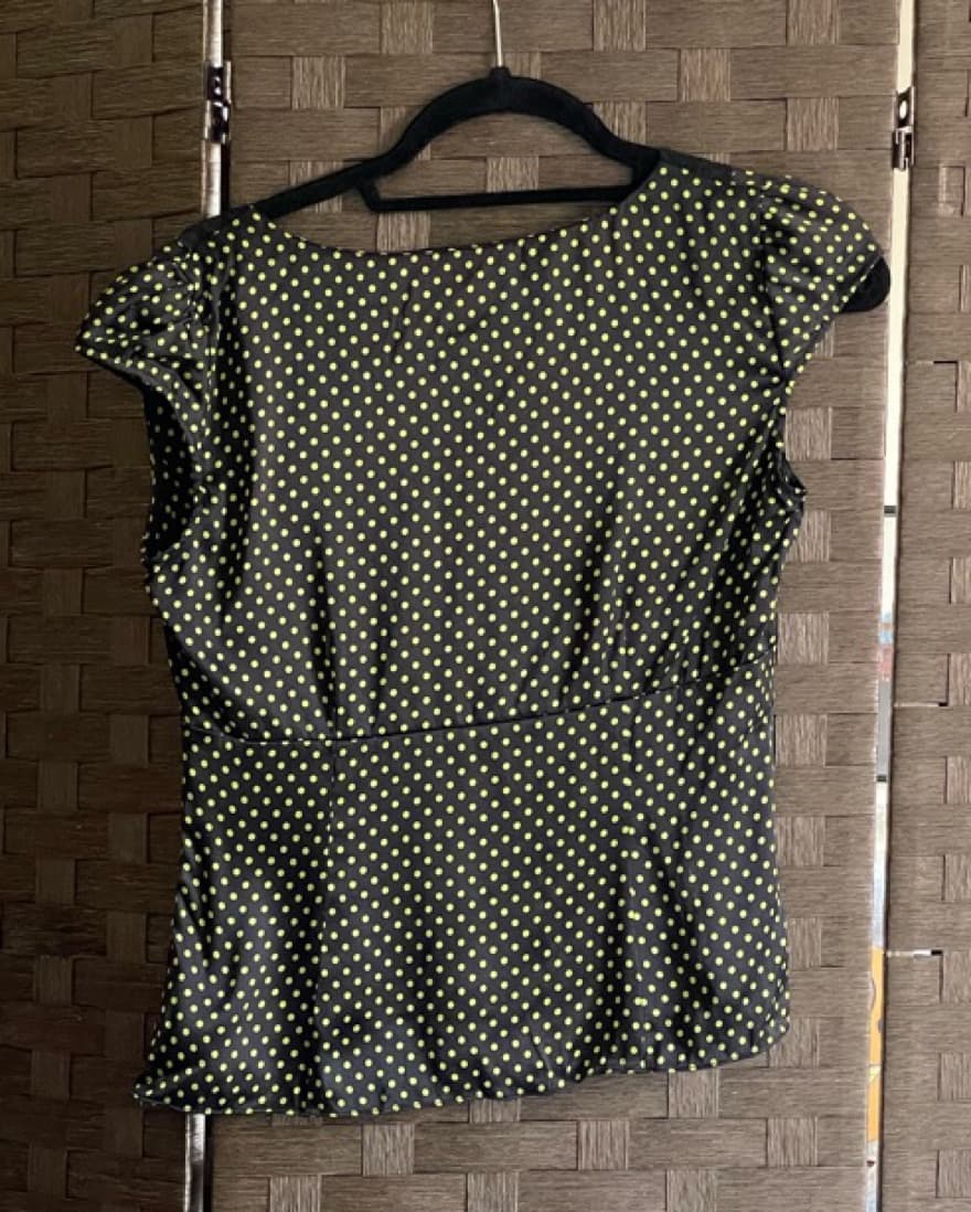 Vintage Silk  Green Black Polka Dot Top - Image 2