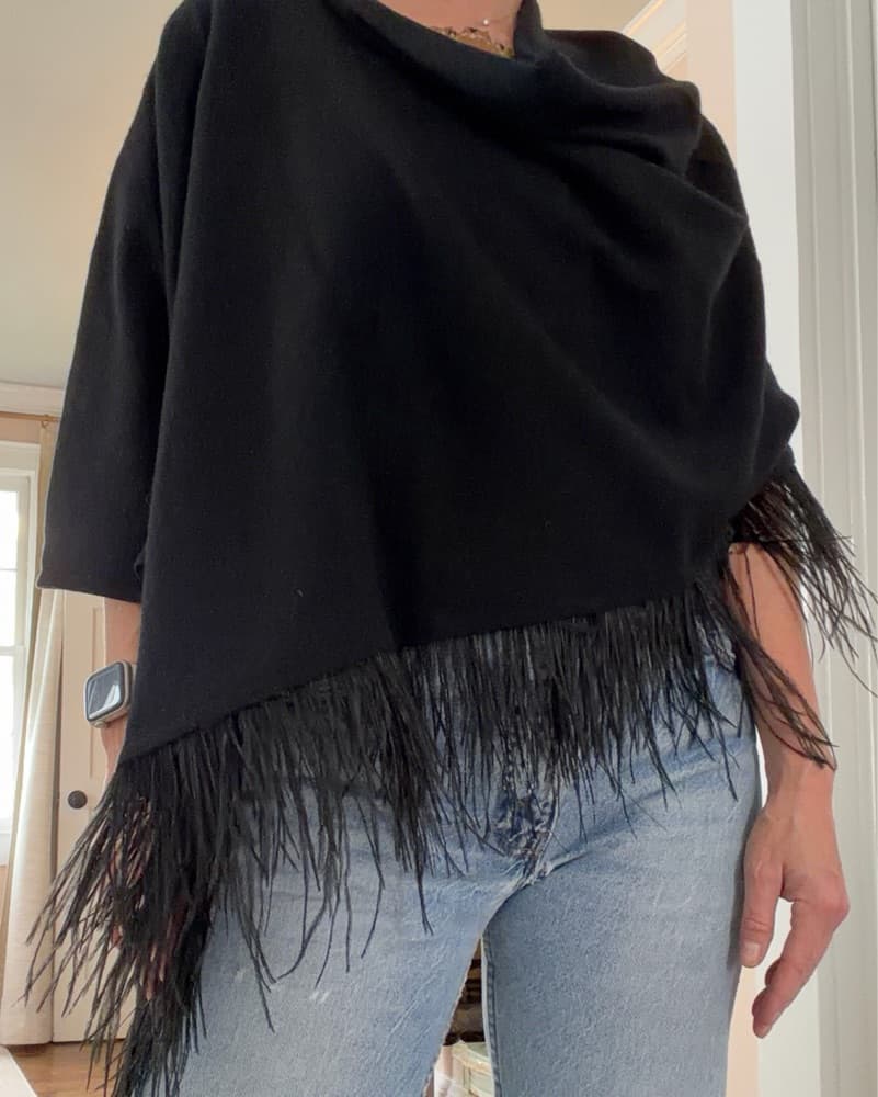 Black Cashmere Feather Poncho - Image 1
