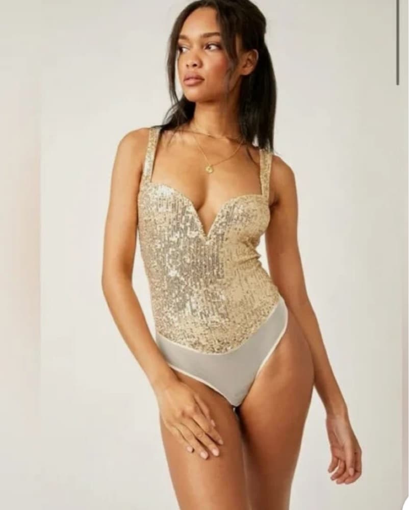 Free People Gold Sequin Bodysuit  - Image 2