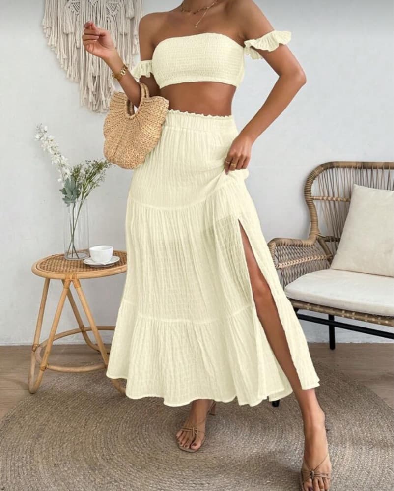 Feminine Cream Ruffle Maxi Dress - Image 3