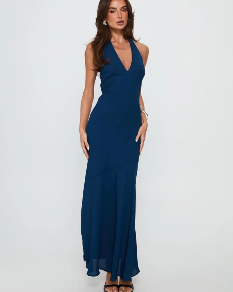 Scarf Tie Navy Maxi Dress - Image 1