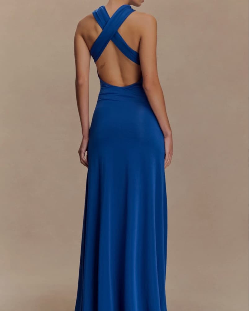 Vibrant Blue Twist Halter Dress - Image 2