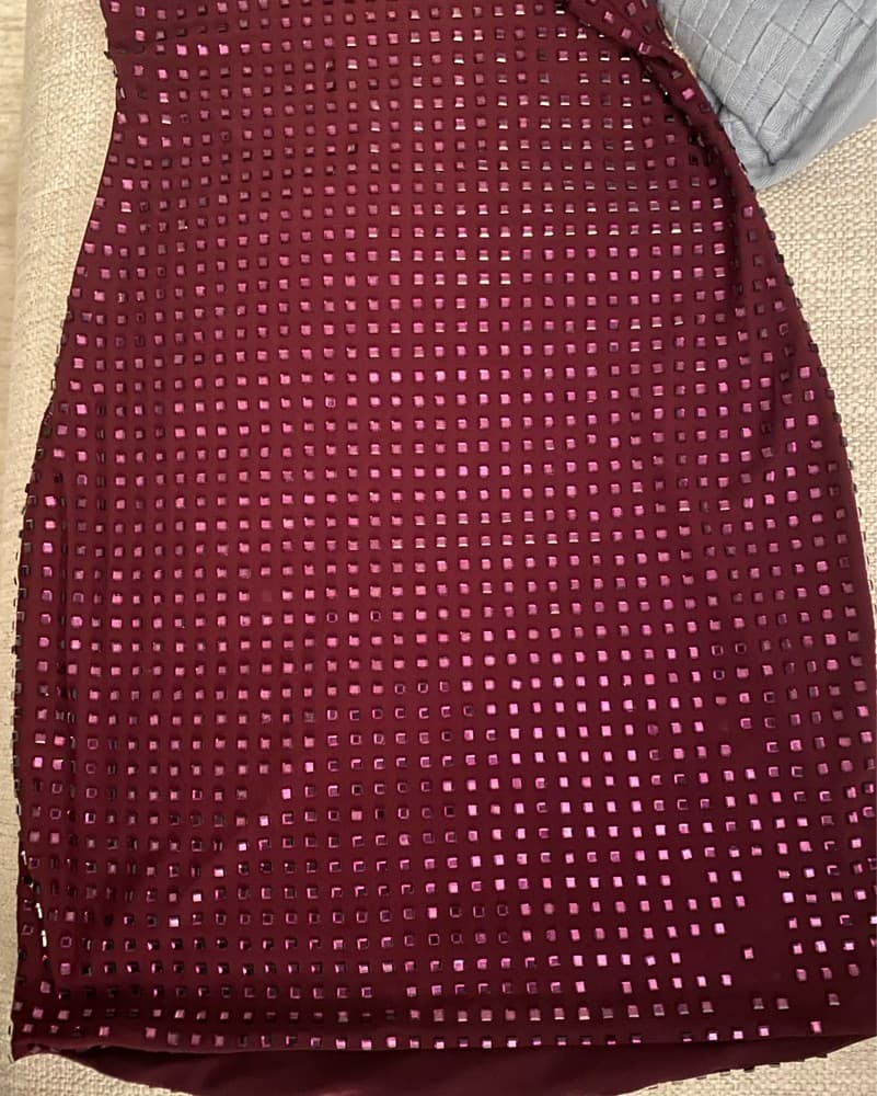 Burgundy Presley Diamante Mini Dress - Image 6