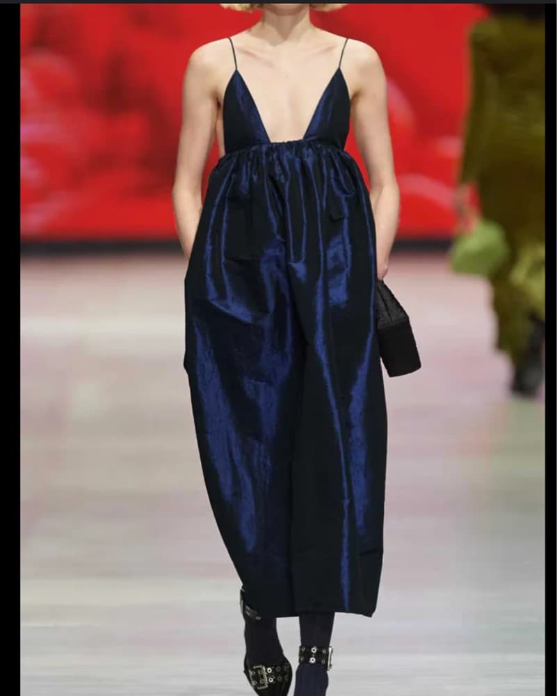 Metallic Blue Ganni Taffeta Dress - Image 1