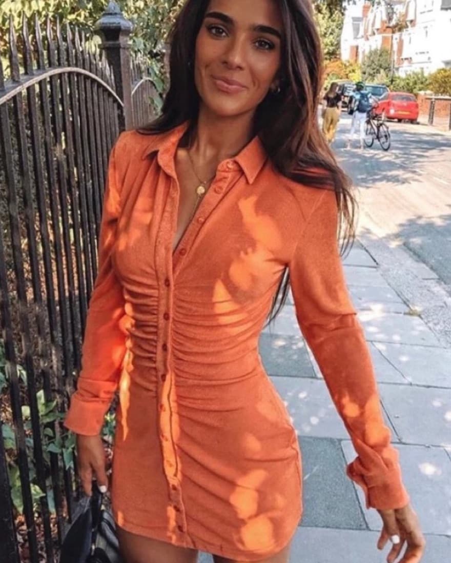 With Jean Andy Orange Runched Dress - Image 3