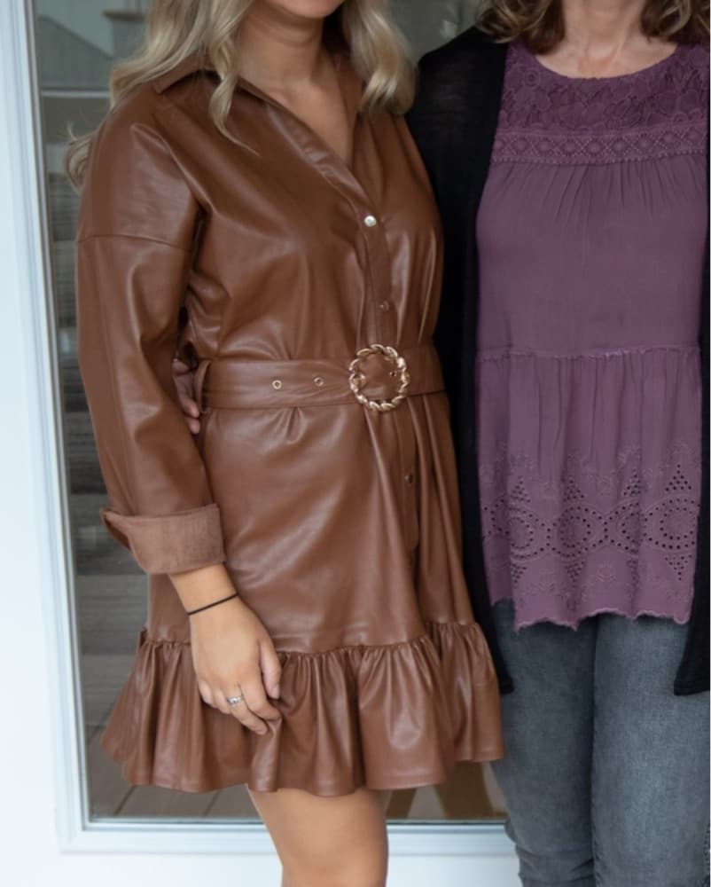 Zara Brown Leather Mini Dress Belted - Image 3