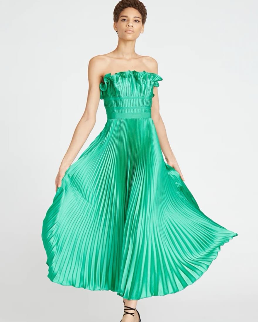 AMUR Giada Pleated Dress in Green Grass - Image 1