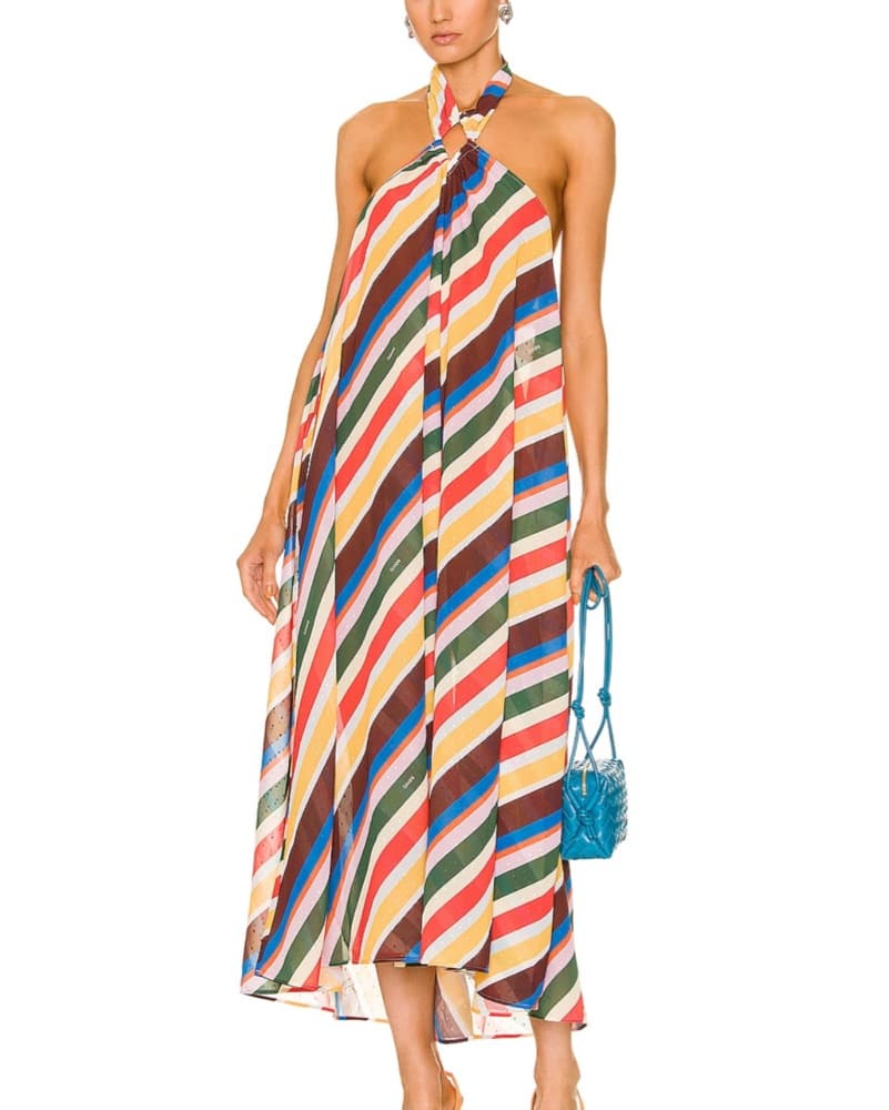 Ganni Striped Chiffon Halter Dress - Image 1