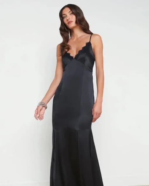 L’Agence Zanna Lace Trim Satin Gown - Image 2