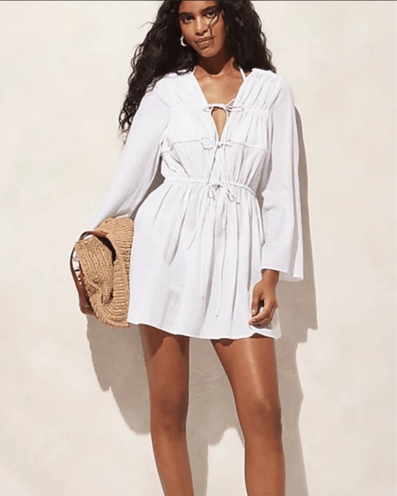 J Crew White Tie Front Mini Dress - Image 2