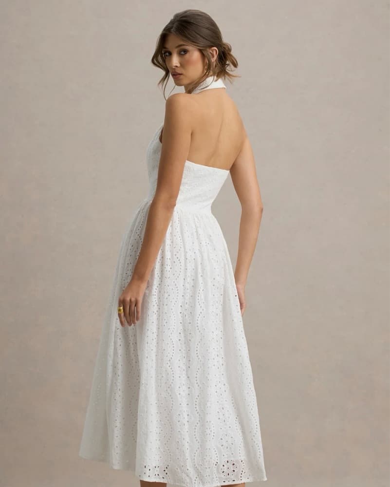 Club London White Lace Plunge-Neck Midi  - Image 2