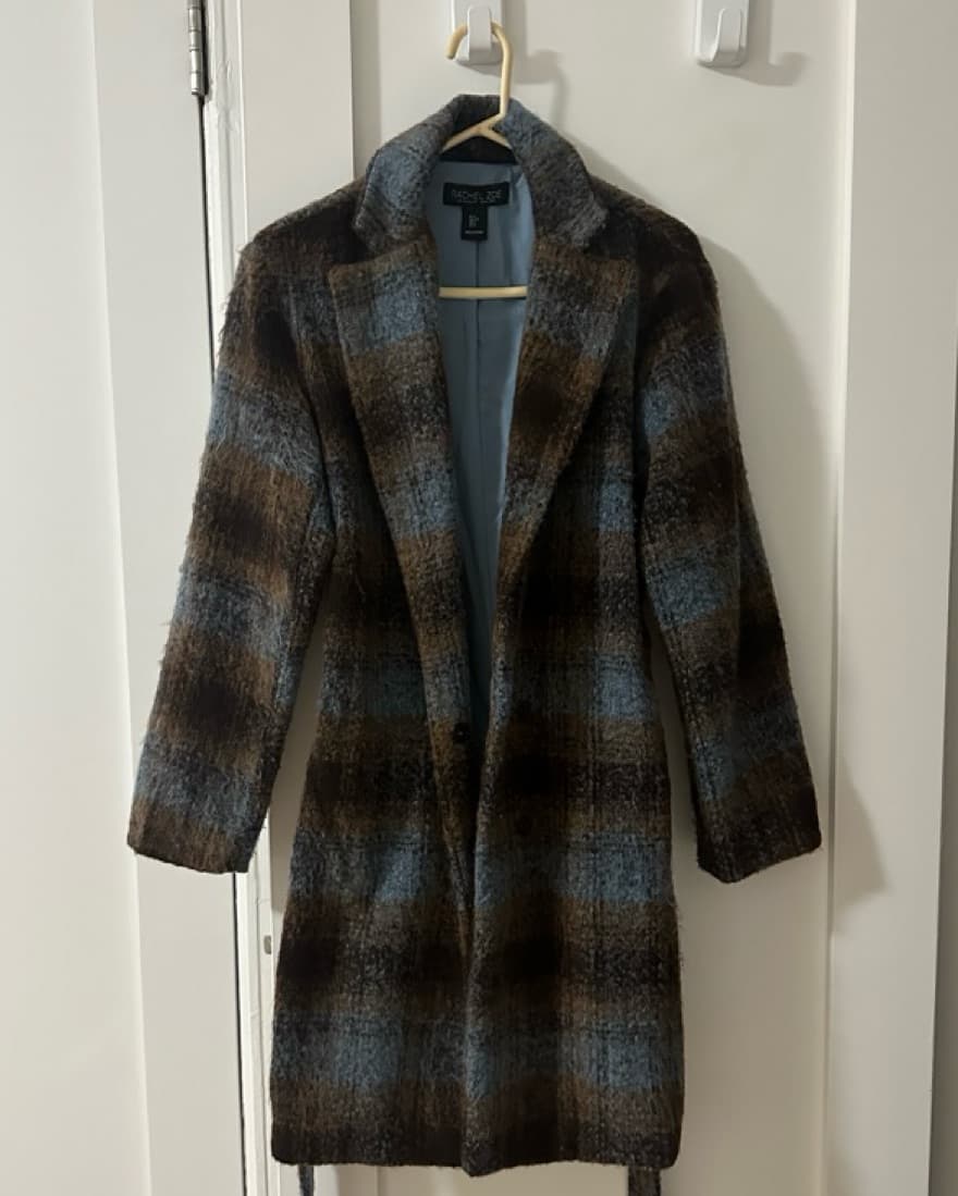 Blue And Brown Plaid Winter Coat Jacket - Image 2
