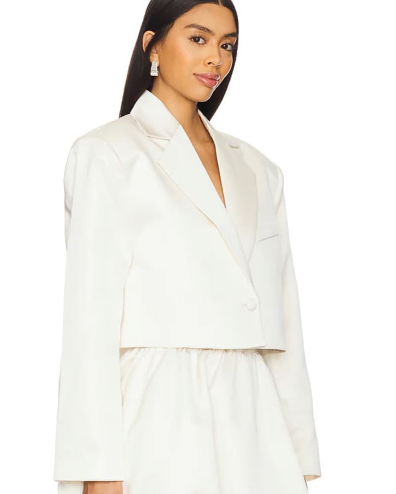 Cropped Satin Blazer Ivory We Wore What - Image 1