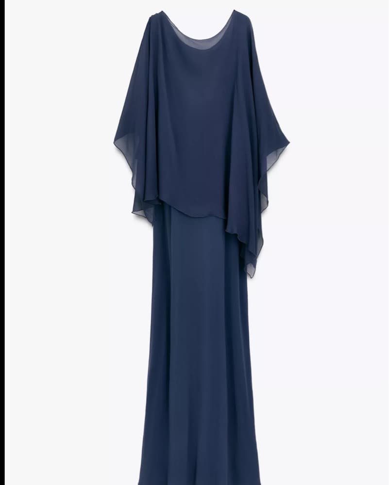 Navy Long Dress With Sheer Shawl  - Image 3
