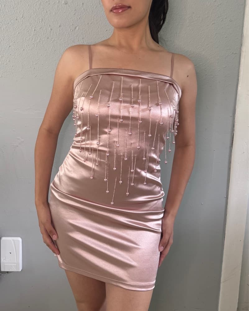 Metallic Pink Beaded Dress - Image 3