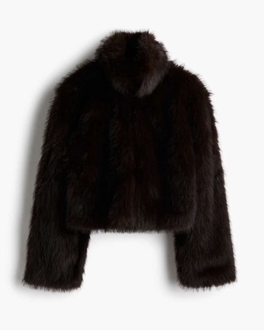 Black Cropped Fur Coat  - Image 1