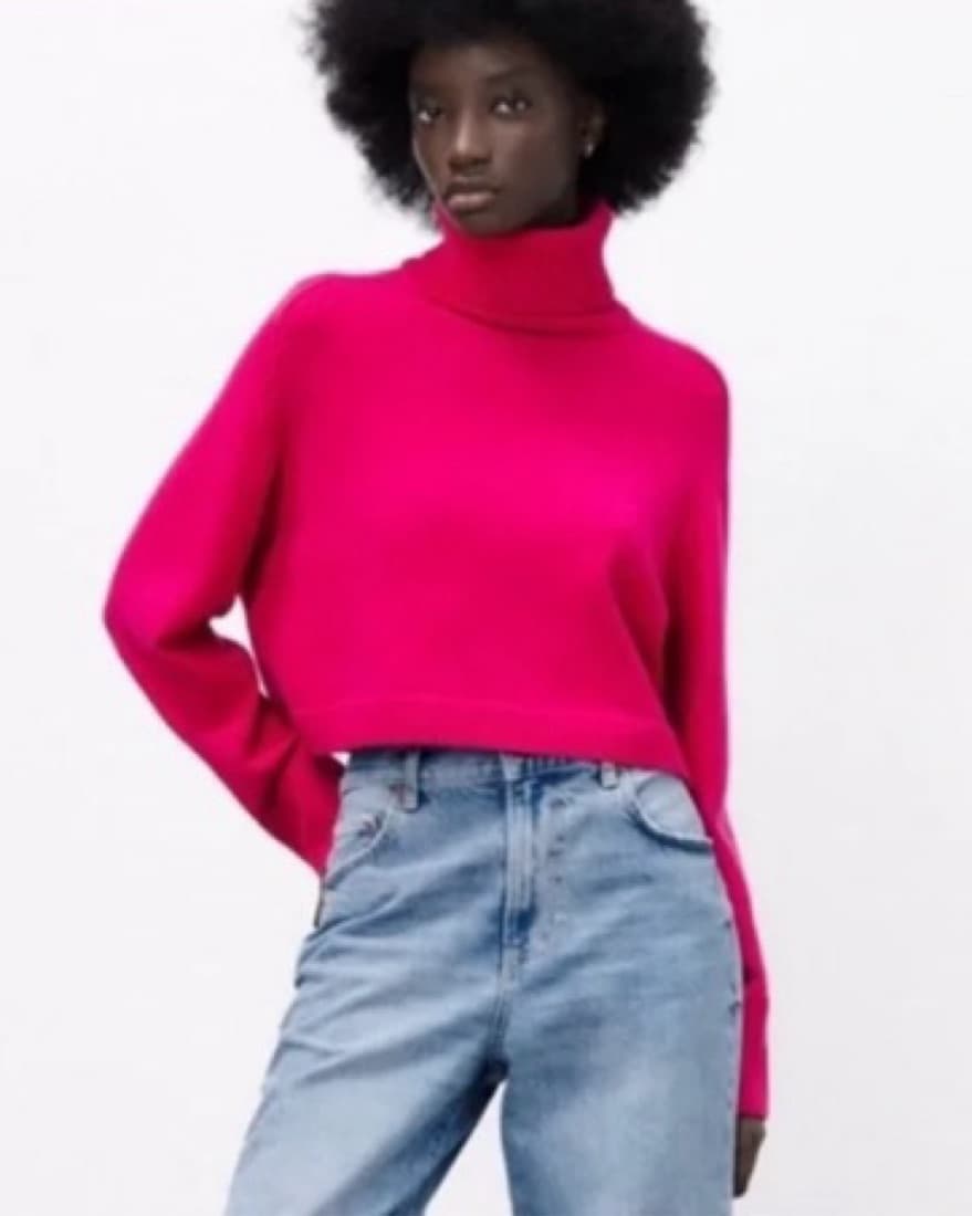 Zara Turtle Neck Fuscia Crop Top Sweater - Image 2