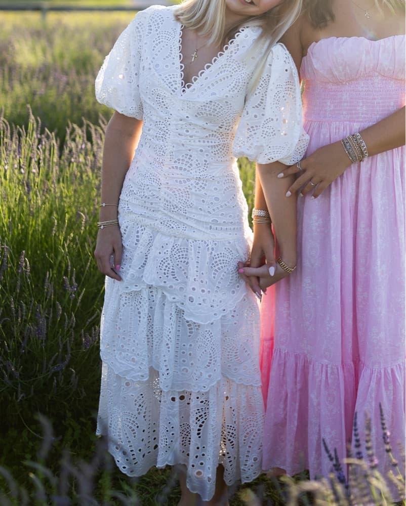 Farm Rio White Eyelet Midi Dress - Image 5