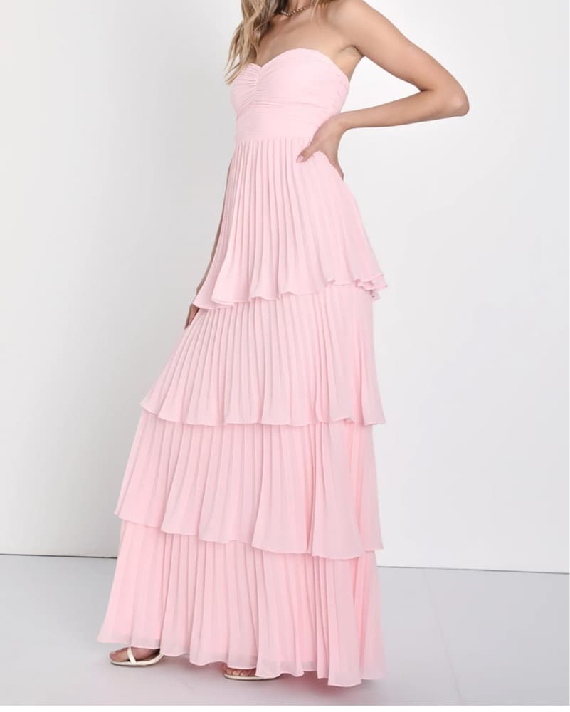 Elegant Pleated Pink Maxi Dress - Image 2