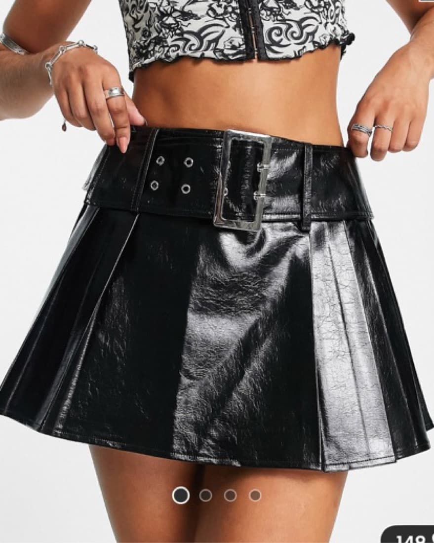 Leather Look Pleated & Belted Kilt Skirt - Image 1