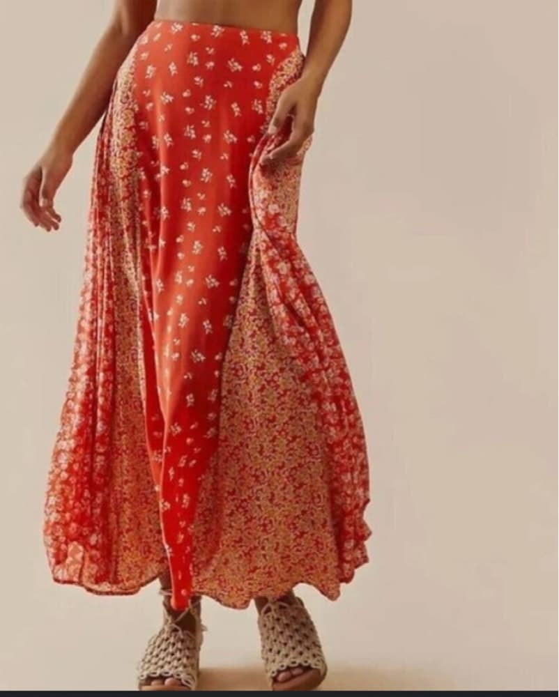 Red Floral Maxi Skirt - Image 1