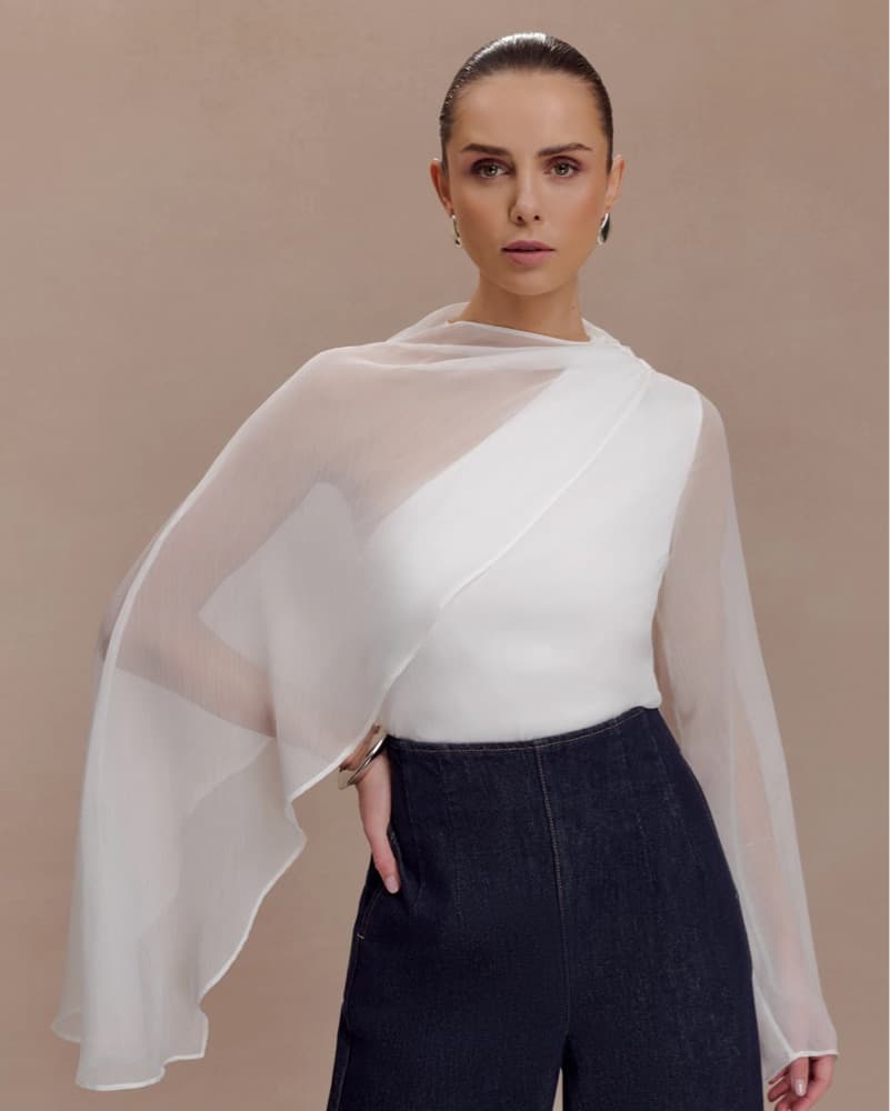 Elegant White Blouse with Flowing Sleeves - Image 1