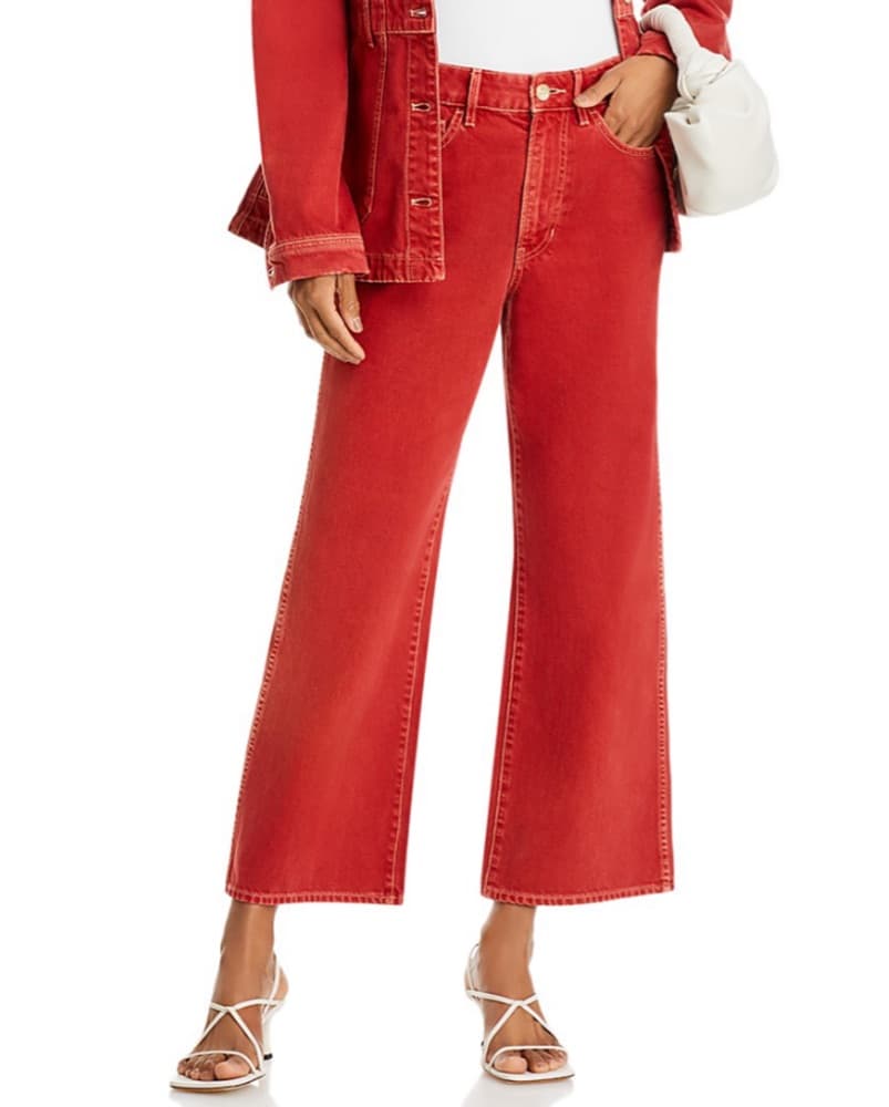 Vibrant Red Denim Wide Leg Pants - Image 1