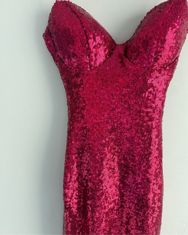 Vibrant Fuchsia Sequin Mini Dress - Image 2