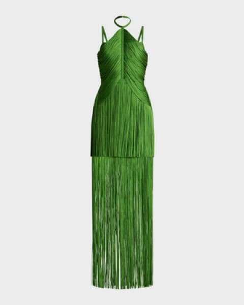 Herve Leger Green Fringe Dress - Image 5