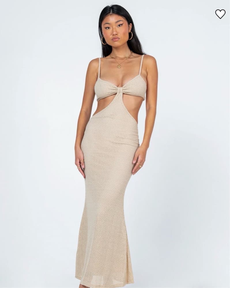 Cream Ribbed Knit Cutout Maxi Dress - Image 1