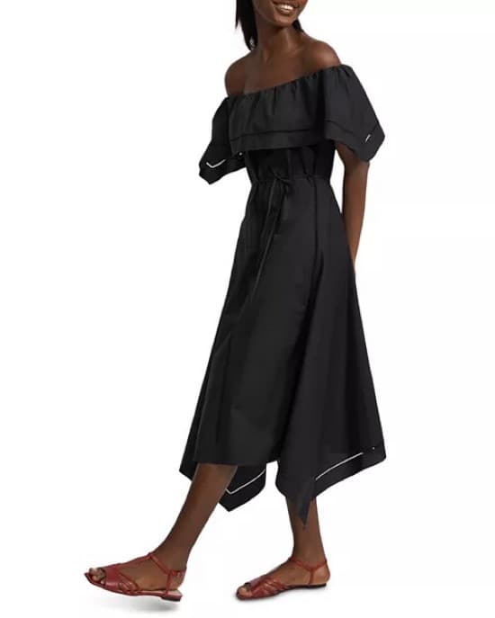 Theory Eyelet Trim Off The Shoulder Dres - Image 1