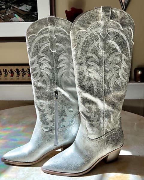 Silver Tall Cowboy Boots - Image 1