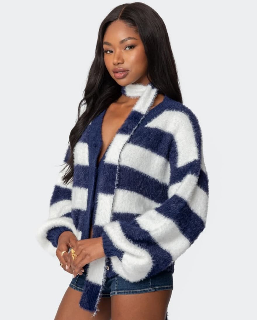 Edikted Navy And White Striped Top - Image 3