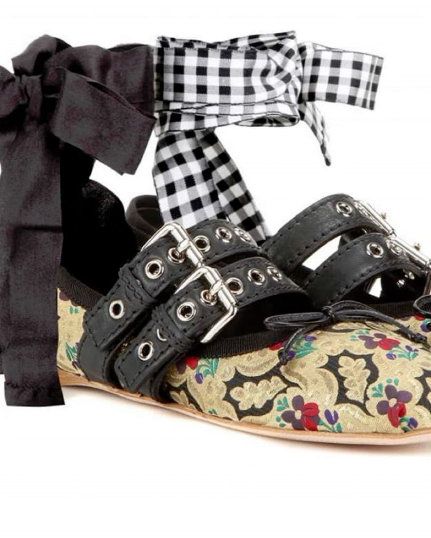 Miu Miu Brocade Ballet Flats With Ties - Image 4