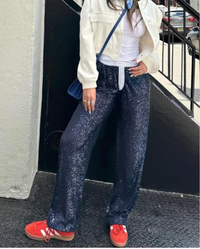Navy Sequin Pants - Image 2