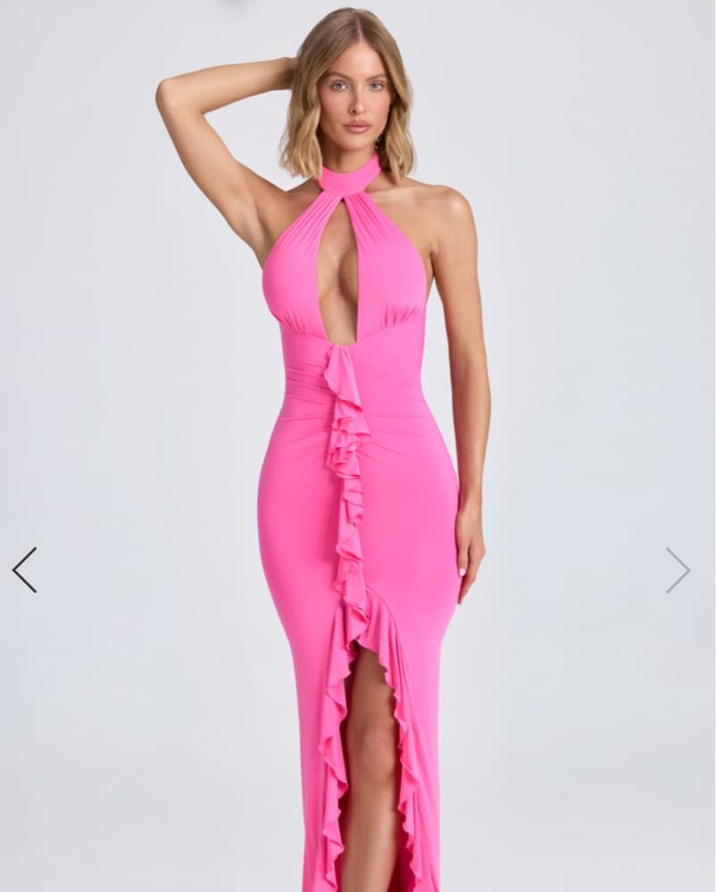 Oh Polly Ruffle-Trim Halterneck Gown - Image 1