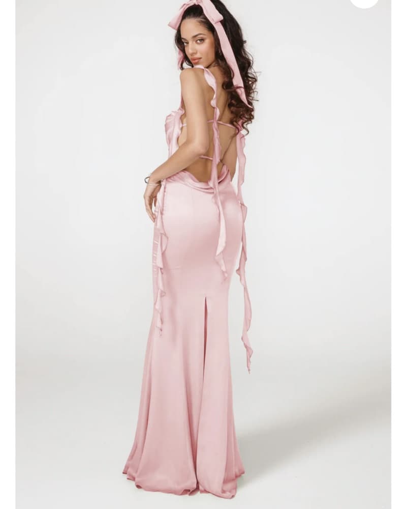  Satin Ruffle Maxi Dress - Image 1