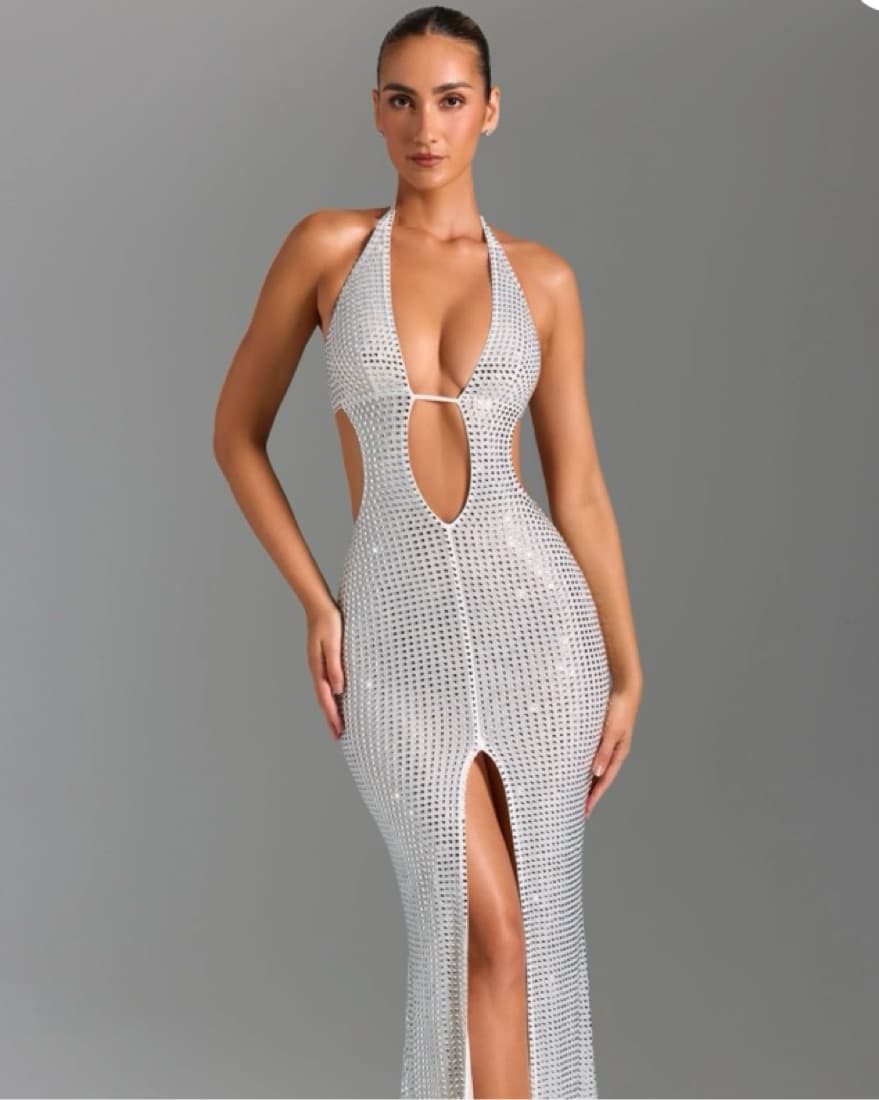 White Gemstone OhPolly Maxi Dress w Slit - Image 1