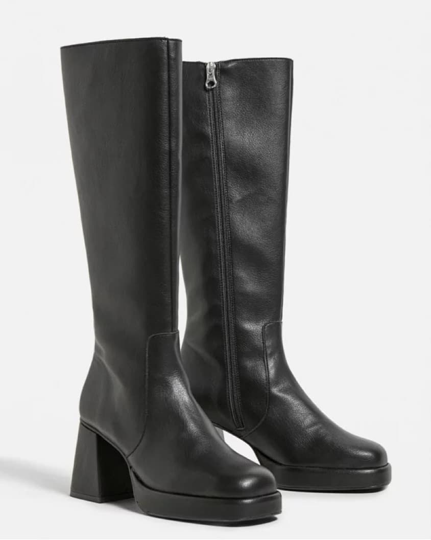 Black Leather Knee High Boots - Image 1