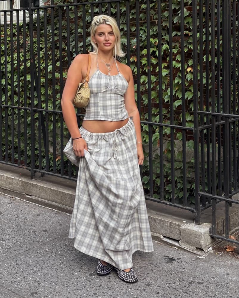 Lioness Maxi Skirt Set In Smoke Plaid - Image 1